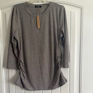 Heather Gray Crew Neck 3/4 Sleeve Ruched Tunic Top